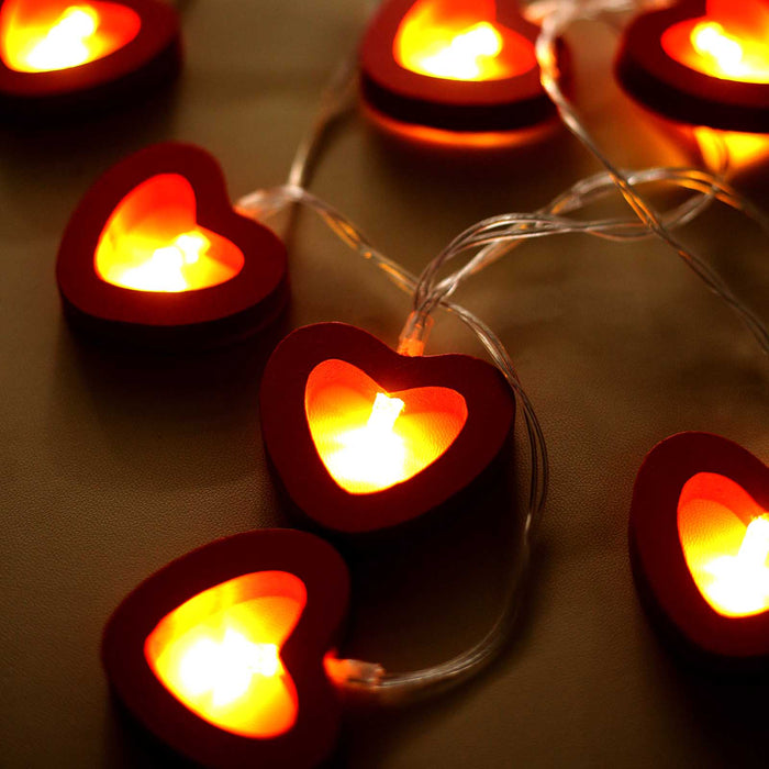5 ft Wooden Heart LED Fairy Lights - Red LEDSTR_WOD_HRT_CLR
