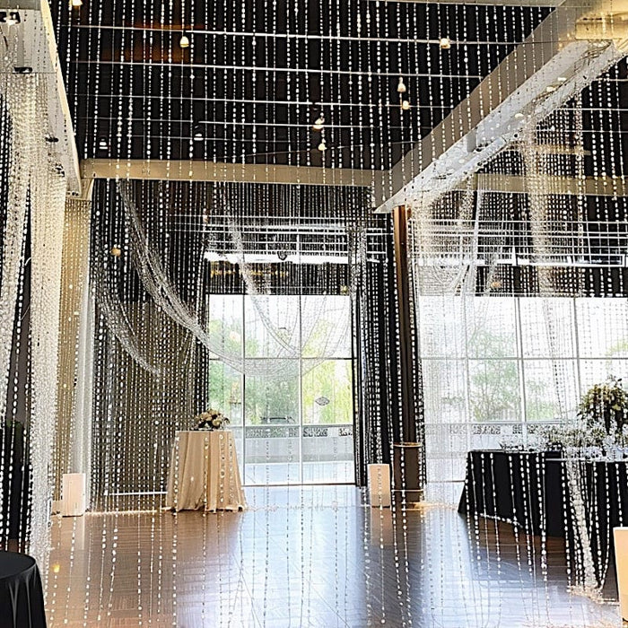 5 ft x 10 ft Acrylic Crystal Beaded Curtain with Polyester Rod Pocket - Clear CUR_F02_5X10FT_CLR