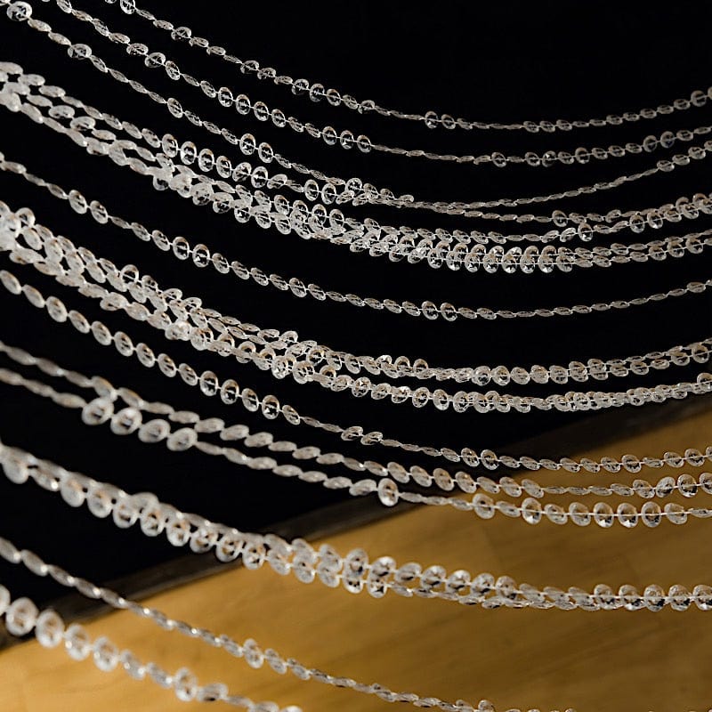 5 ft x 10 ft Acrylic Crystal Beaded Curtain with Polyester Rod Pocket - Clear CUR_F02_5X10FT_CLR