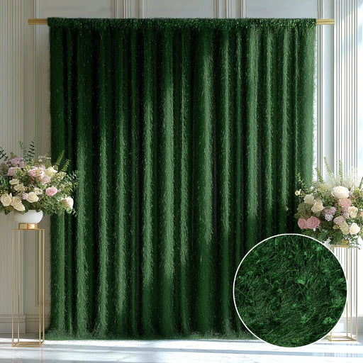 5 ft x 10 ft Polyester Photo Backdrop Curtain Drape Panel with Shaggy Fringe BKDP_STR02_5X10_GRN