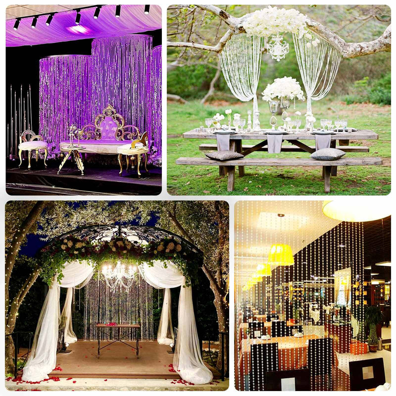 5 ft x 12 ft Acrylic Crystal Beaded Curtain with Polyester Rod Pocket - Clear CUR_F02_5X12FT_CLR