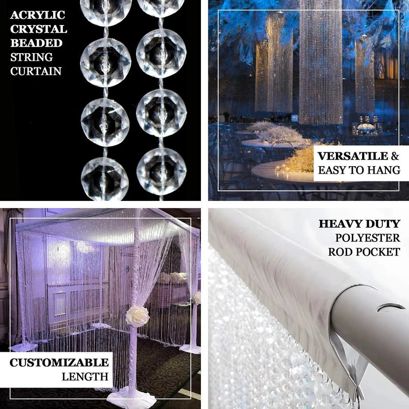5 ft x 12 ft Acrylic Crystal Beaded Curtain with Polyester Rod Pocket - Clear CUR_F02_5X12FT_CLR