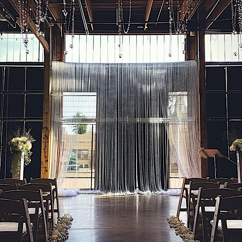 5 ft x 16 ft Acrylic Crystal Beaded Curtain with Polyester Rod Pocket - Clear CUR_F02_5X16FT_CLR