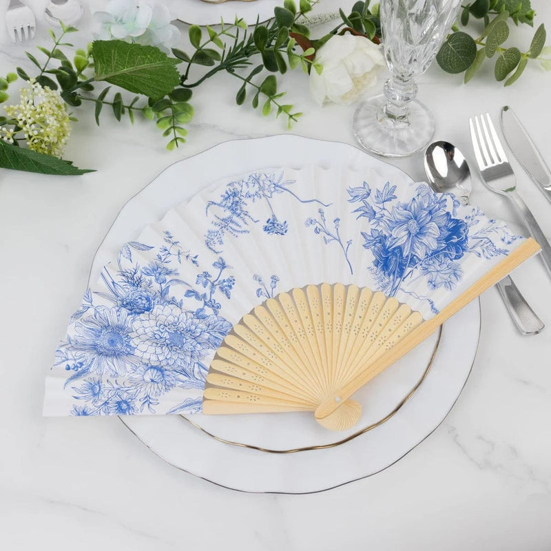 5 Handheld Paper Folding Fans with French Toile Pattern