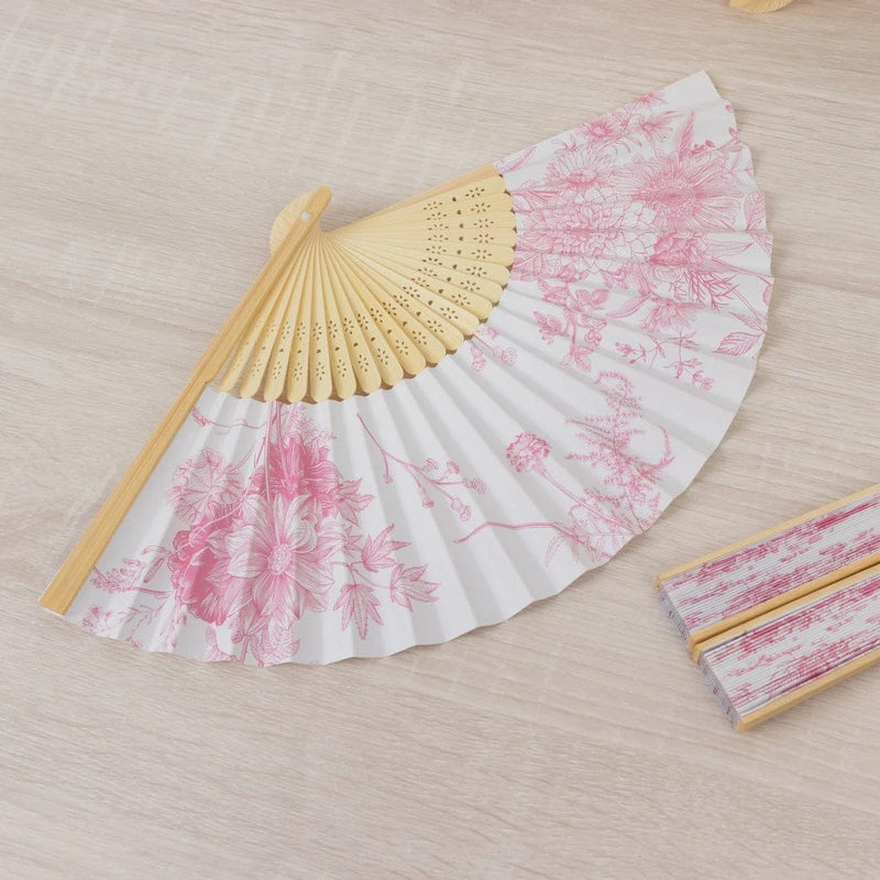 5 Handheld Paper Folding Fans with French Toile Pattern