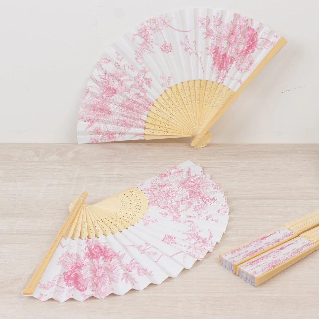 5 Handheld Paper Folding Fans with French Toile Pattern