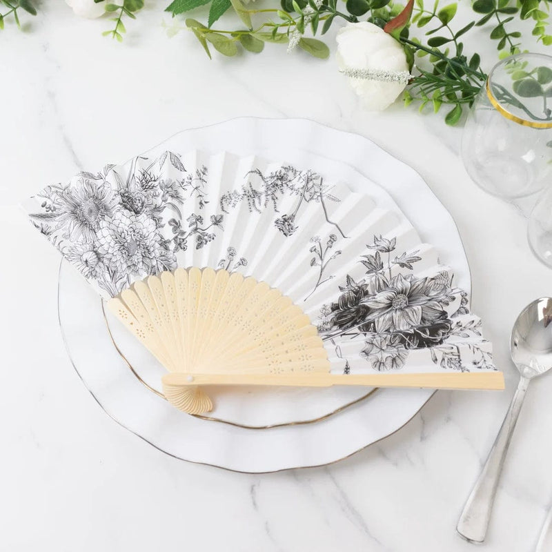 5 Handheld Paper Folding Fans with French Toile Pattern
