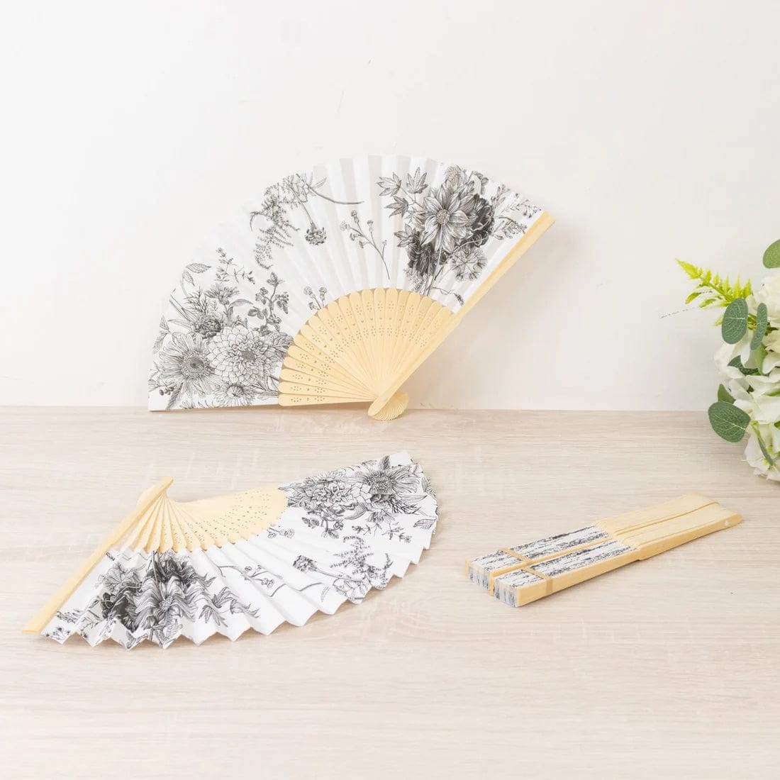 5 Handheld Paper Folding Fans with French Toile Pattern