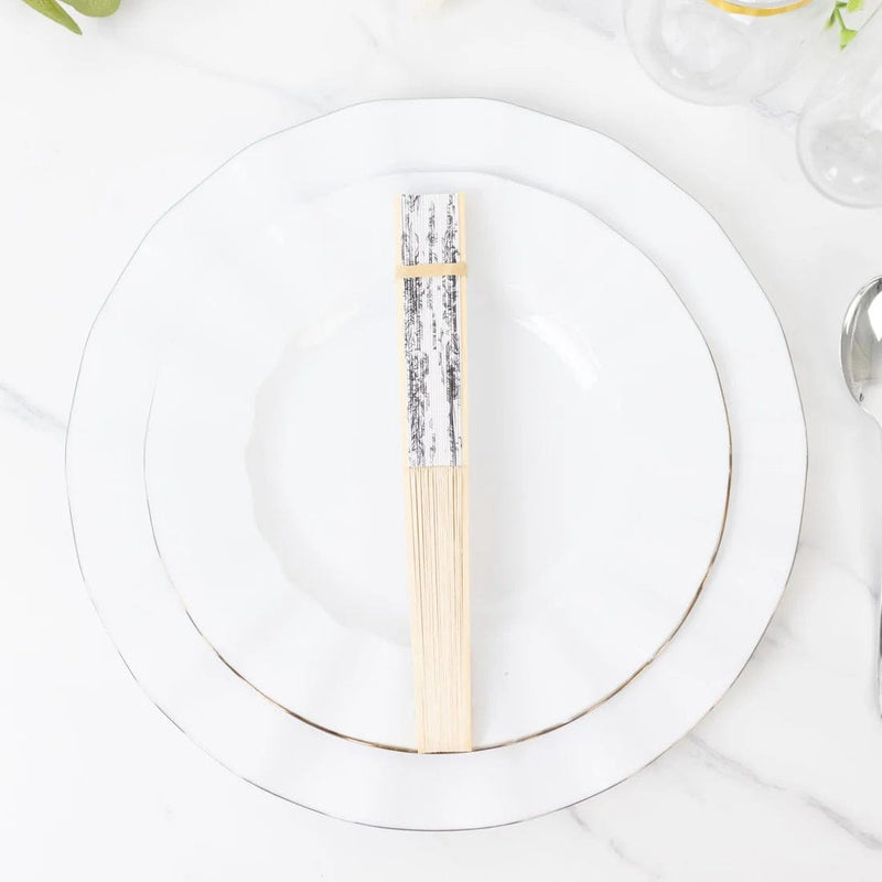 5 Handheld Paper Folding Fans with French Toile Pattern