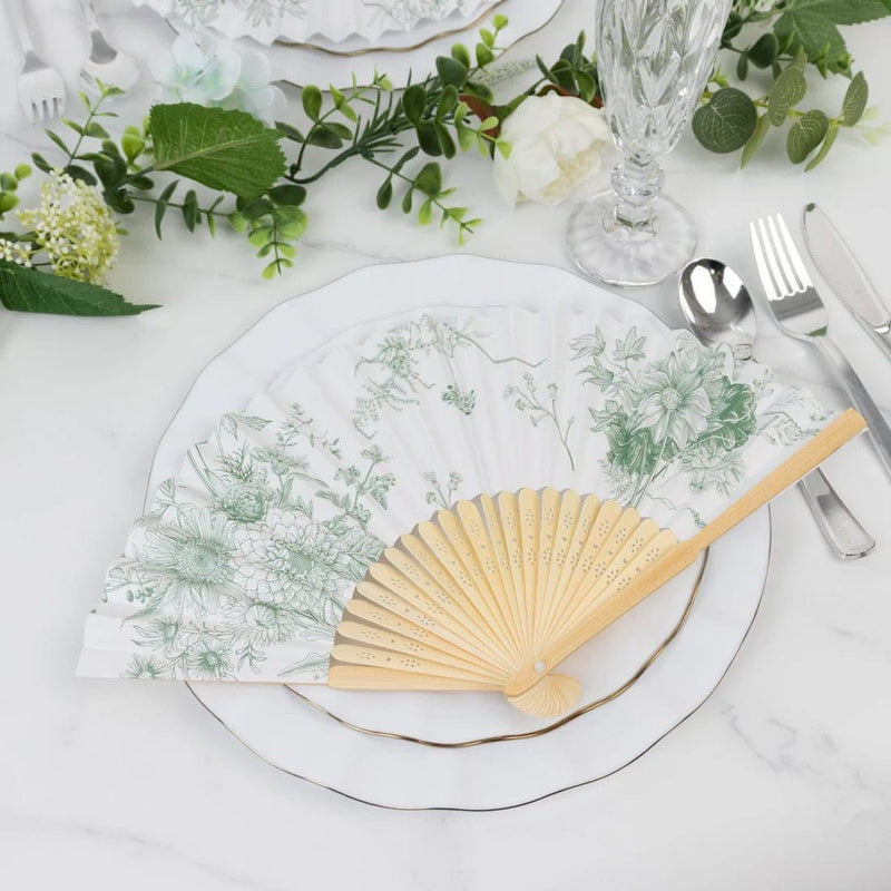 5 Handheld Paper Folding Fans with French Toile Pattern