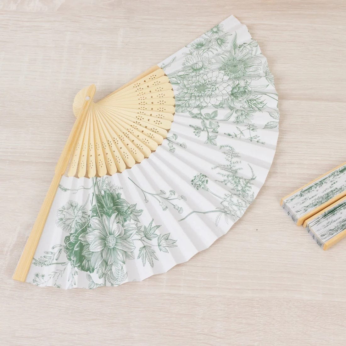5 Handheld Paper Folding Fans with French Toile Pattern