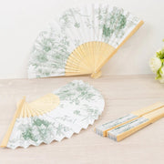 5 Handheld Paper Folding Fans with French Toile Pattern