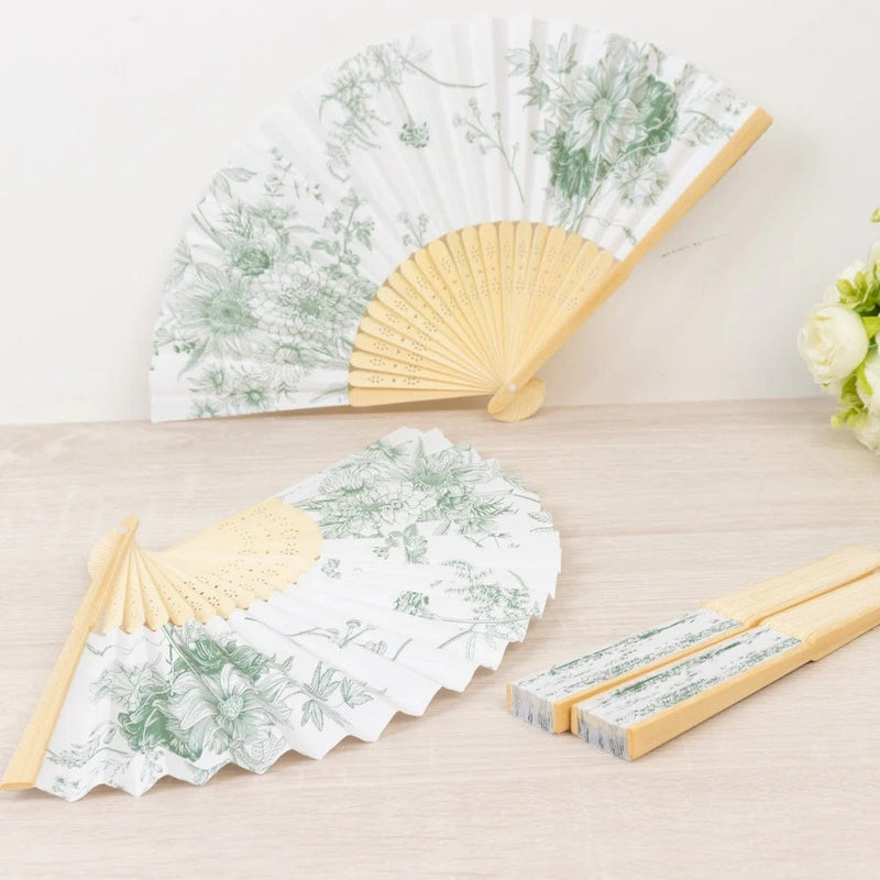 5 Handheld Paper Folding Fans with French Toile Pattern