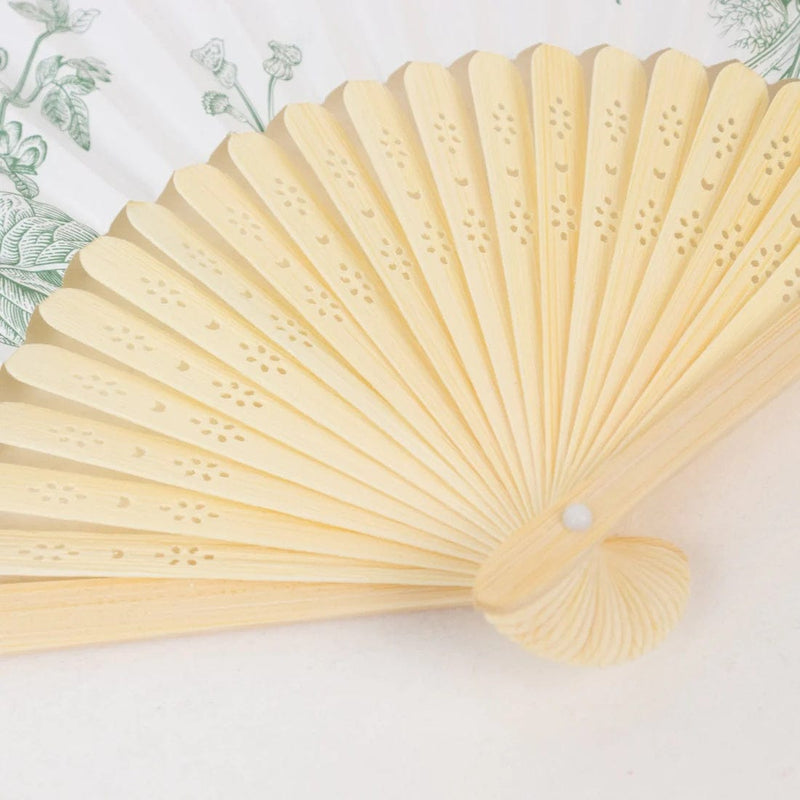 5 Handheld Paper Folding Fans with French Toile Pattern