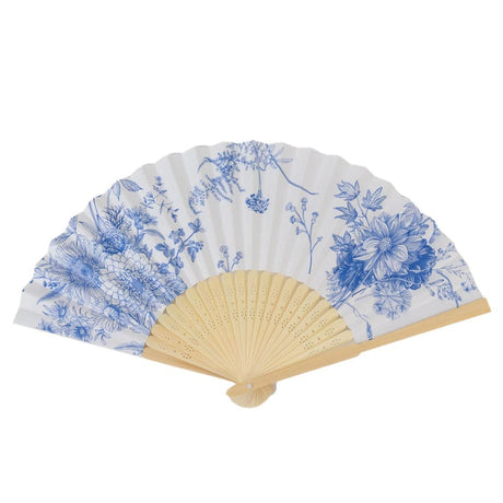 5 Handheld Paper Folding Fans with French Toile Pattern FAV_FAN_PAP01_FLOR_BLUE