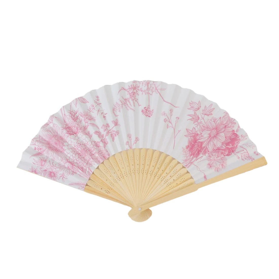 5 Handheld Paper Folding Fans with French Toile Pattern FAV_FAN_PAP01_FLOR_PINK