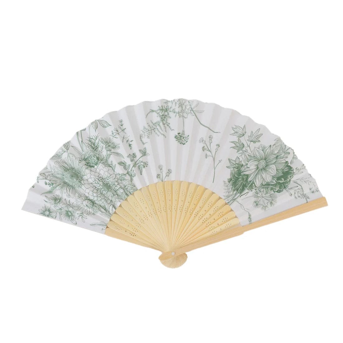 5 Handheld Paper Folding Fans with French Toile Pattern FAV_FAN_PAP01_FLOR_SAGE