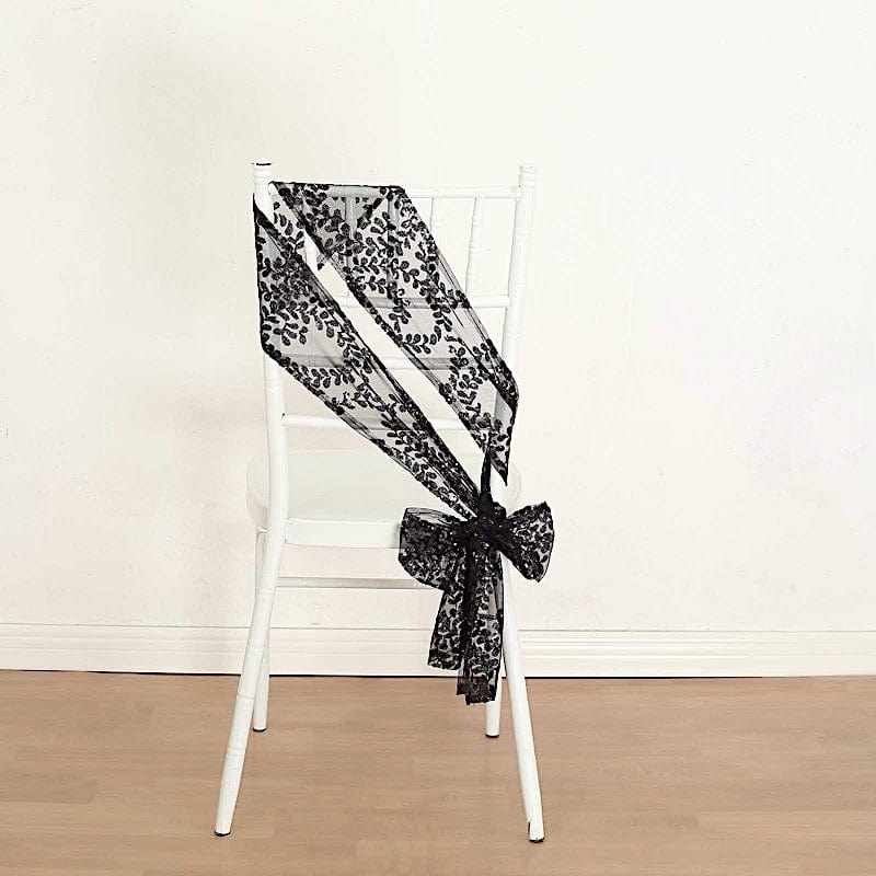 5 Leaf Vine Embroidered Sequin Tulle Chair Sashes