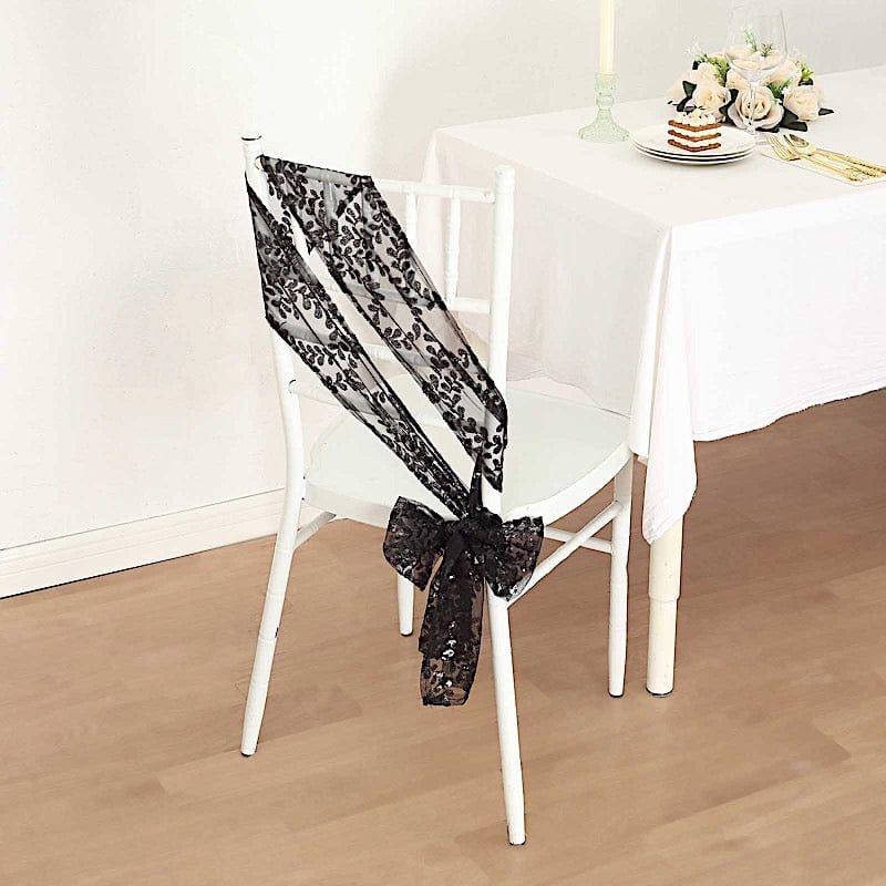 5 Leaf Vine Embroidered Sequin Tulle Chair Sashes