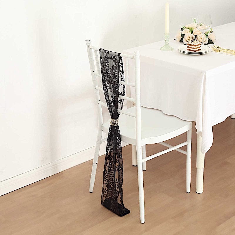 5 Leaf Vine Embroidered Sequin Tulle Chair Sashes
