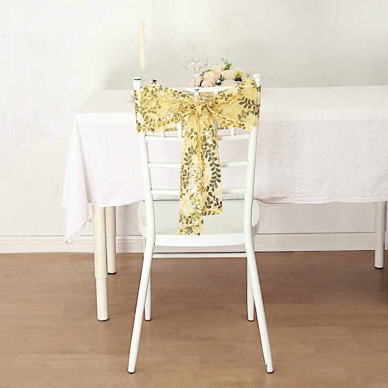 5 Leaf Vine Embroidered Sequin Tulle Chair Sashes