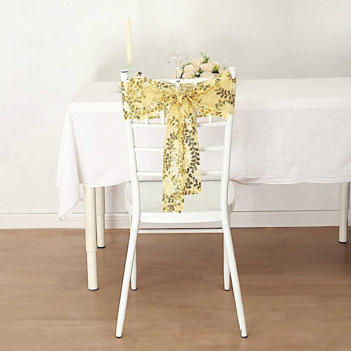5 Leaf Vine Embroidered Sequin Tulle Chair Sashes