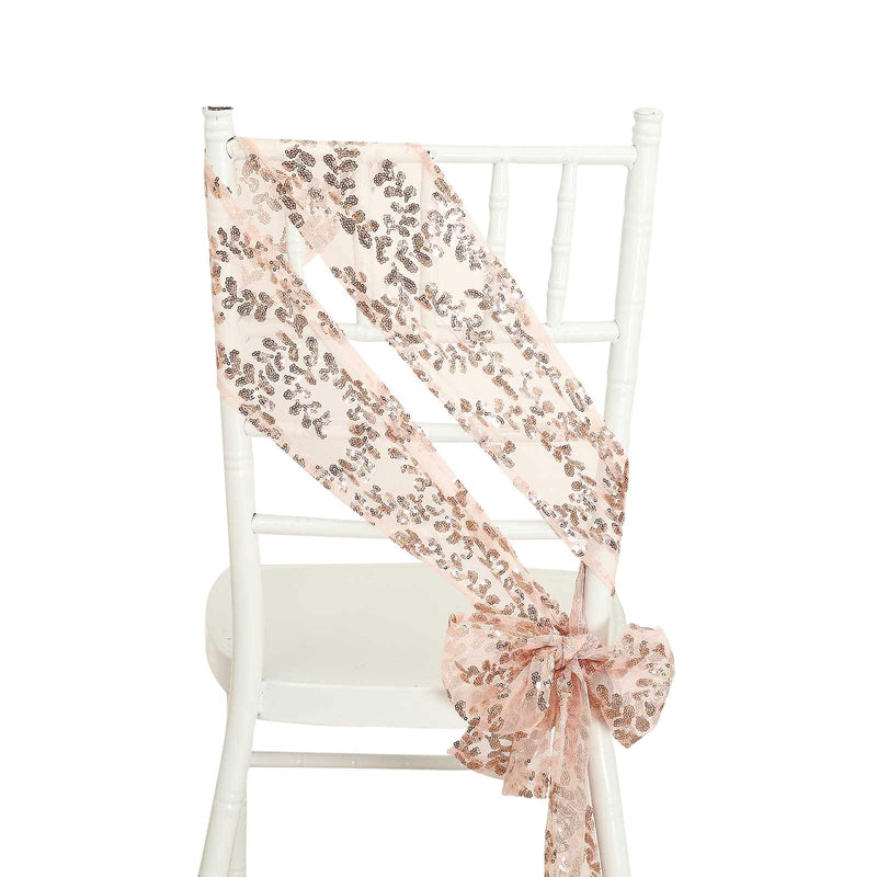 5 Leaf Vine Embroidered Sequin Tulle Chair Sashes SASH_02_FLOR_054