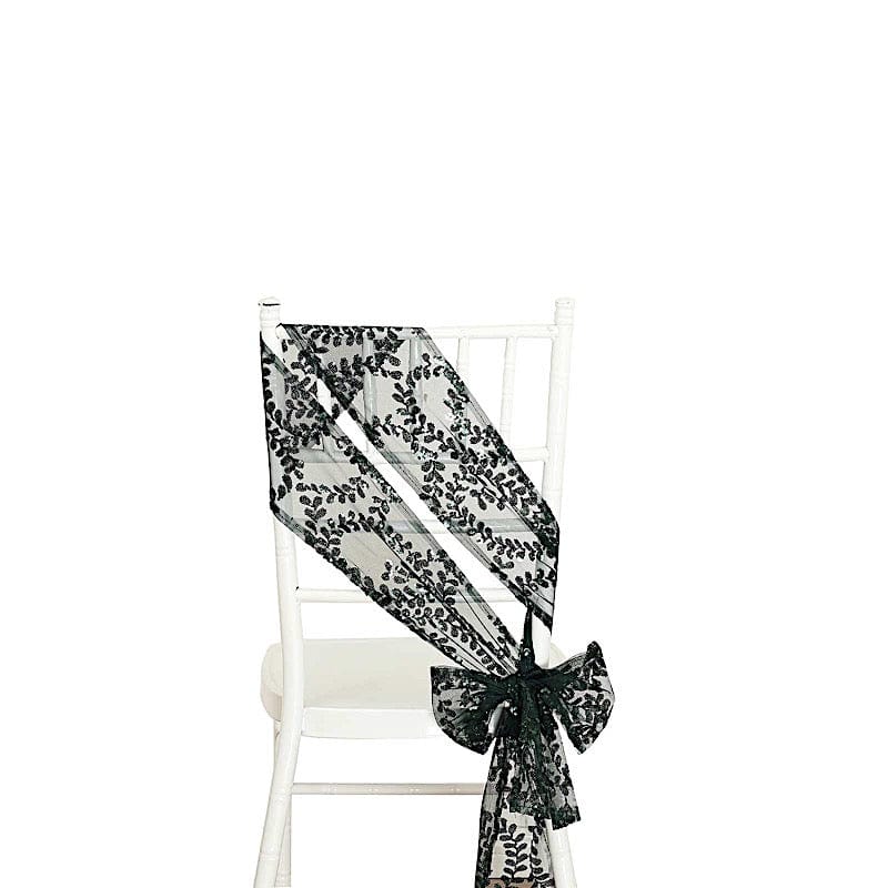 5 Leaf Vine Embroidered Sequin Tulle Chair Sashes SASH_02_FLOR_HUNT