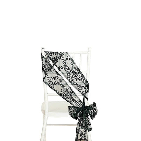 5 Leaf Vine Embroidered Sequin Tulle Chair Sashes SASH_02_FLOR_HUNT
