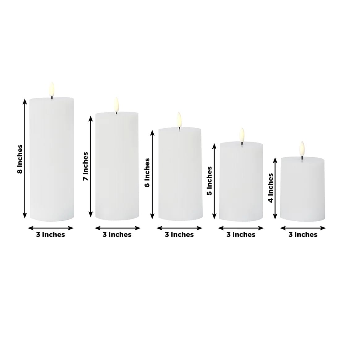 5 LED Flameless Pillar Candles Battery Operated Flickering with Ribbed Design - Warm White