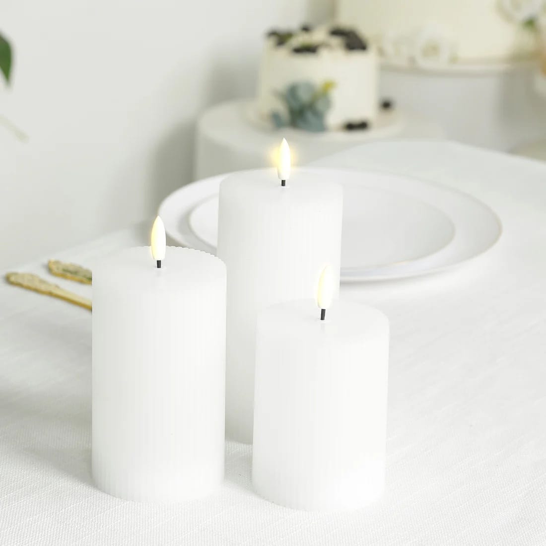 5 LED Flameless Pillar Candles Battery Operated Flickering with Ribbed Design - Warm White