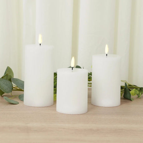 5 LED Flameless Pillar Candles Battery Operated Flickering with Ribbed Design - Warm White