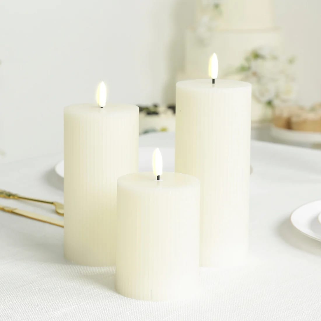 5 LED Flameless Pillar Candles Battery Operated Flickering with Ribbed Design - Warm White