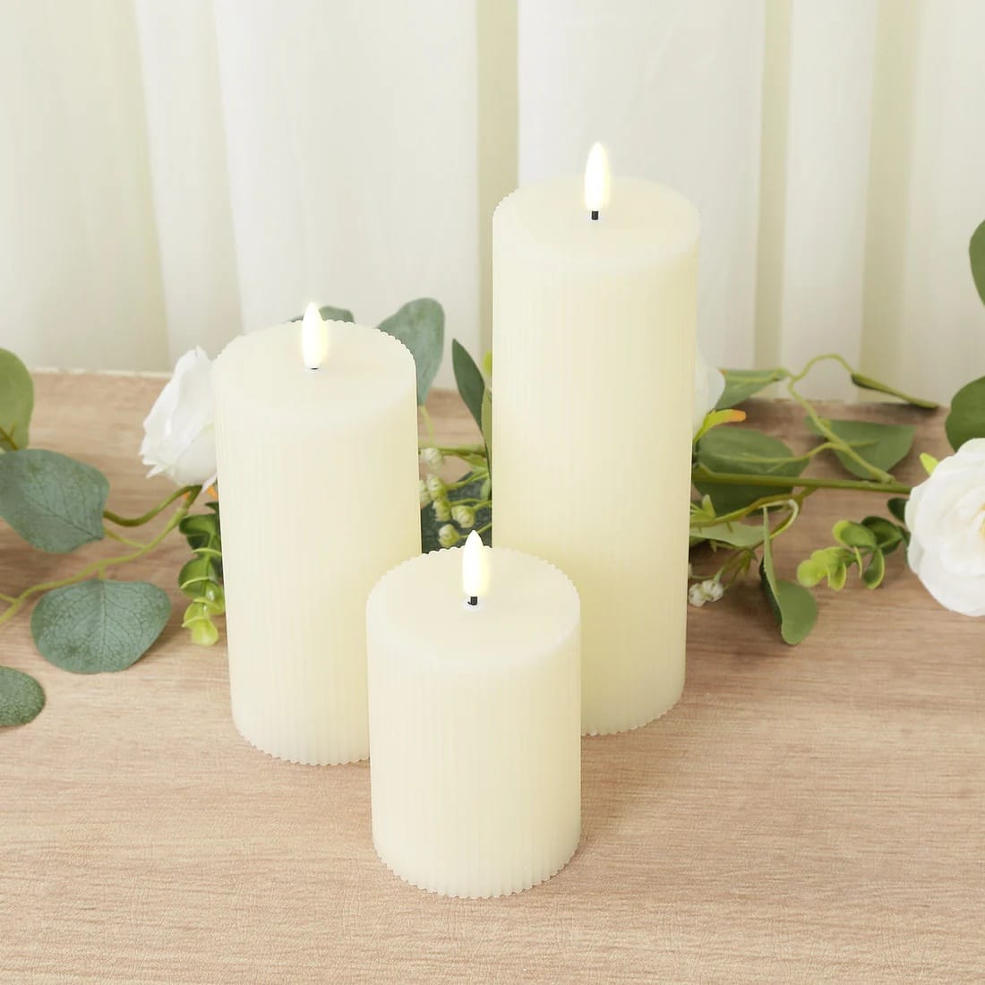5 LED Flameless Pillar Candles Battery Operated Flickering with Ribbed Design - Warm White