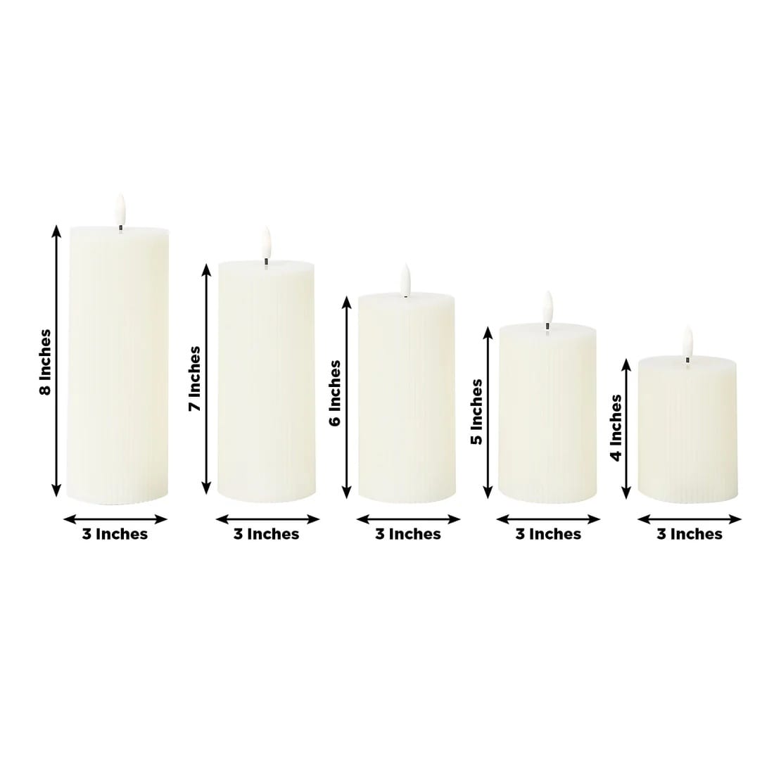 5 LED Flameless Pillar Candles Battery Operated Flickering with Ribbed Design - Warm White
