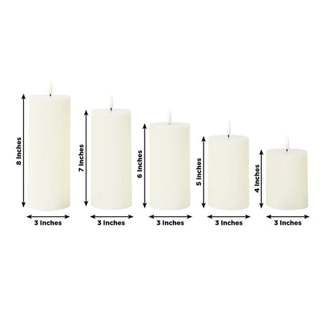 5 LED Flameless Pillar Candles Battery Operated Flickering with Ribbed Design - Warm White