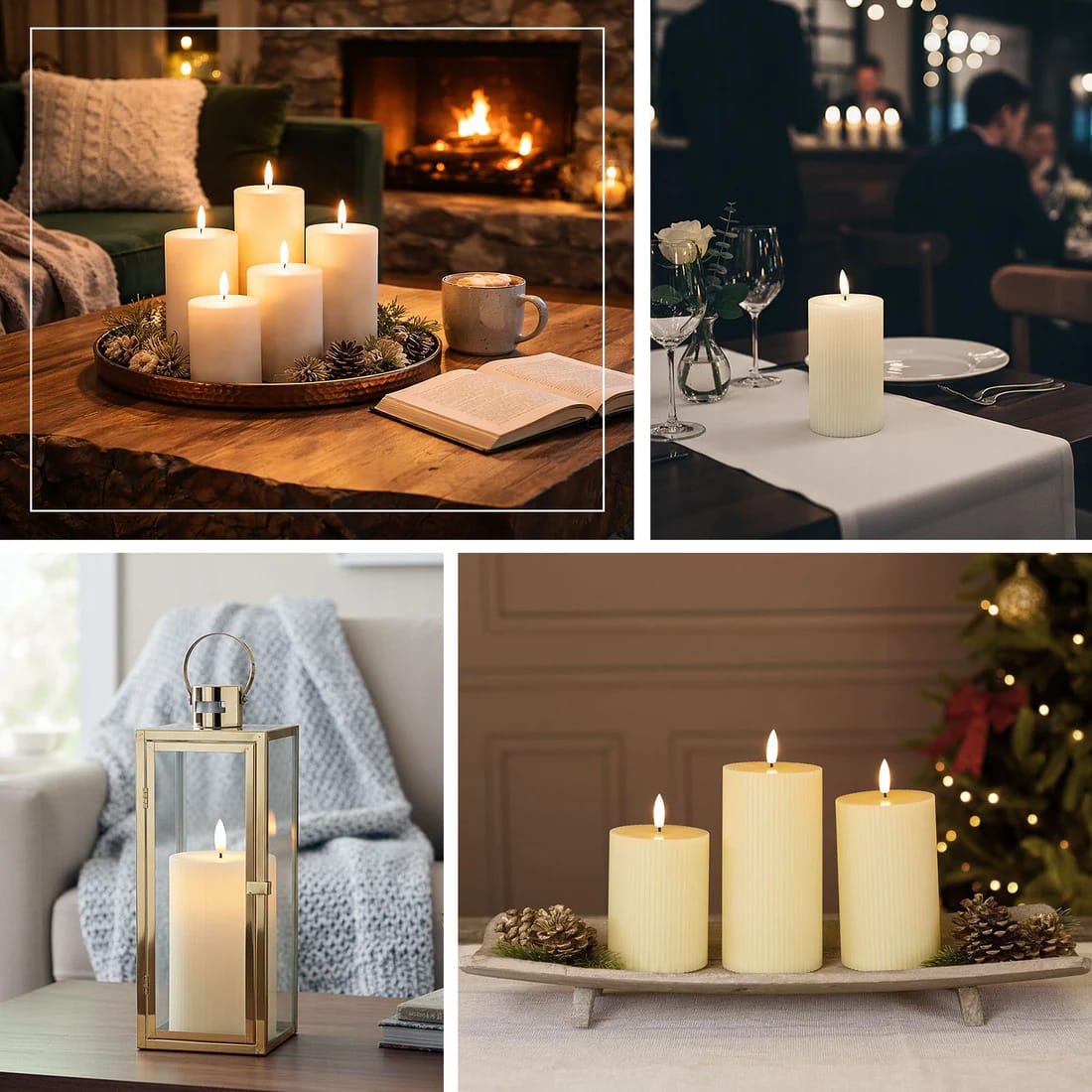 5 LED Flameless Pillar Candles Battery Operated Flickering with Ribbed Design - Warm White