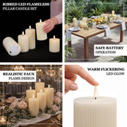 5 LED Flameless Pillar Candles Battery Operated Flickering with Ribbed Design - Warm White