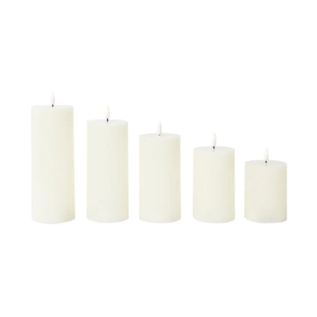 5 LED Flameless Pillar Candles Battery Operated Flickering with Ribbed Design - Warm White LED_CAND_PL15_SET_IVR