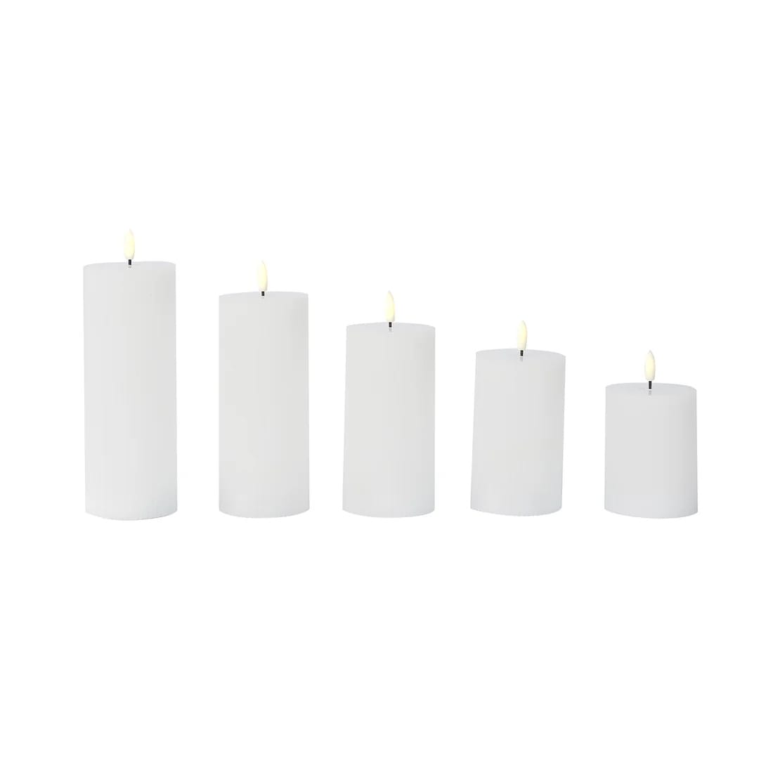 5 LED Flameless Pillar Candles Battery Operated Flickering with Ribbed Design - Warm White LED_CAND_PL15_SET_WHT