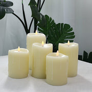 5 LED Warm White Candles Battery Operated Dripping Wax Design Pillar Lights - Ivory LED_CAND_PL06_SET_3_IVR