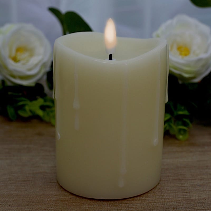 5 LED Warm White Candles Battery Operated Dripping Wax Design Pillar Lights - Ivory LED_CAND_PL06_SET_3_IVR