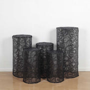 5 Mesh with Embroidered Leaf Vine Sequins Cylinder Display Stand Covers Set