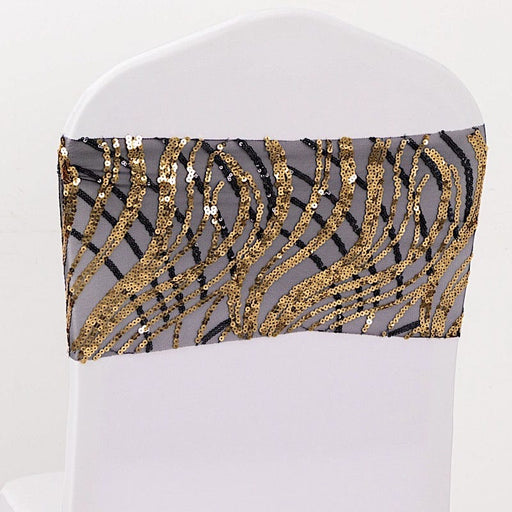 5 Mesh with Embroidered Sequins Chair Sashes SASH_02_WAVE_BLKGD