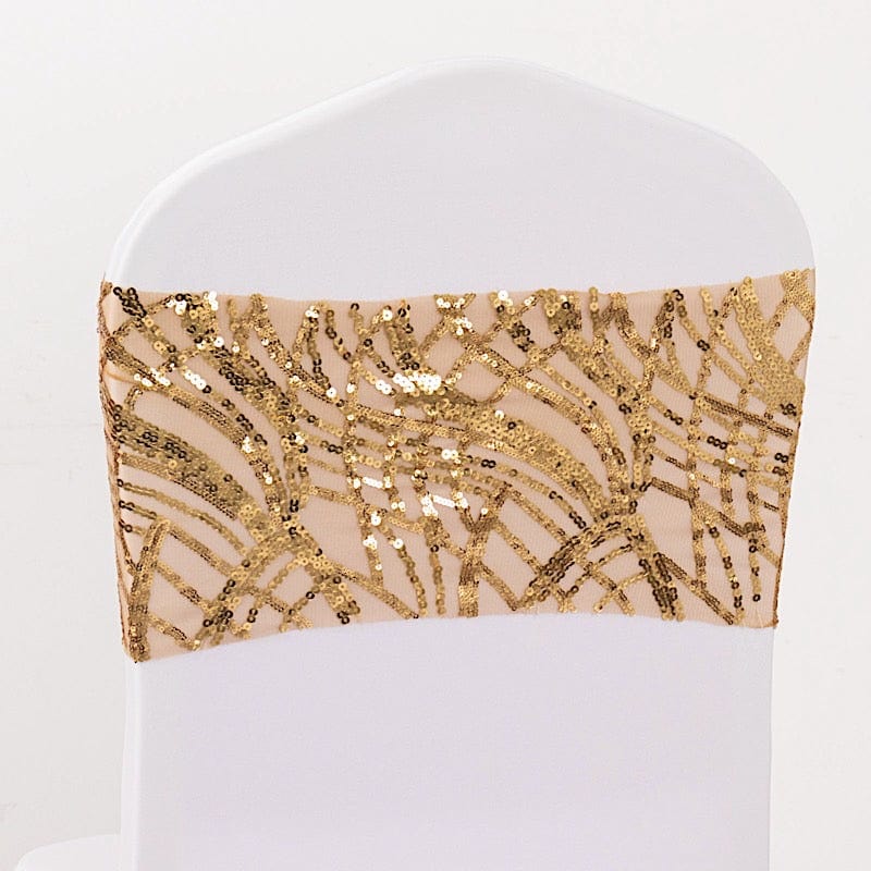 5 Mesh with Embroidered Sequins Chair Sashes SASH_02_WAVE_GOLD