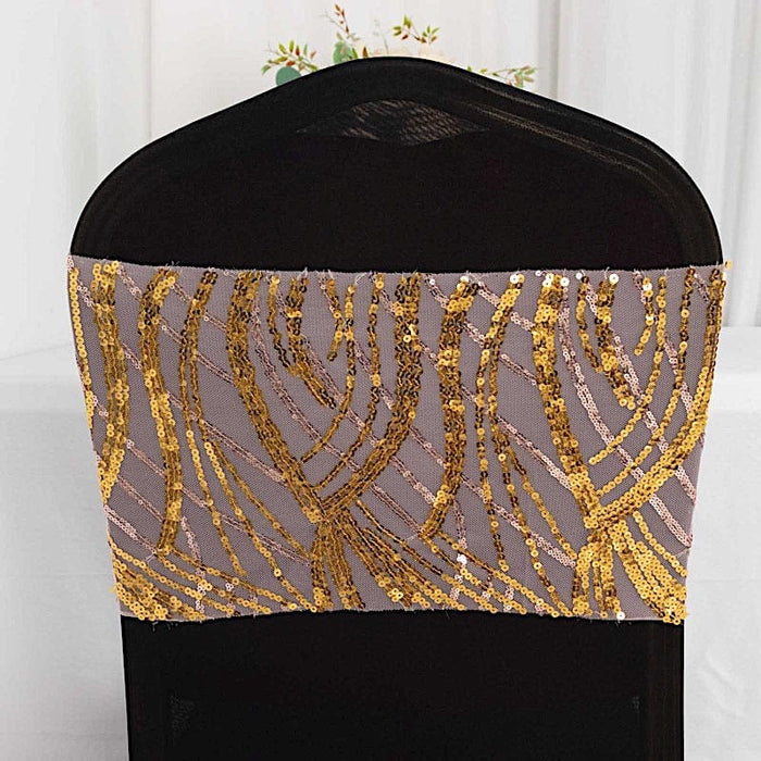 5 Mesh with Embroidered Sequins Chair Sashes SASH_02_WAVE_RSGD
