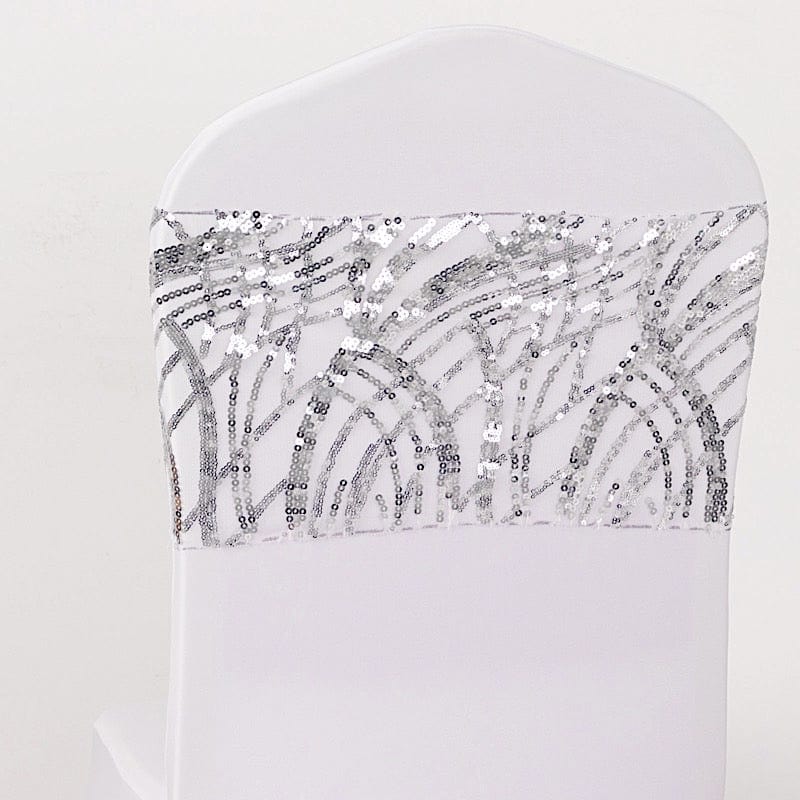 5 Mesh with Embroidered Sequins Chair Sashes SASH_02_WAVE_SILV