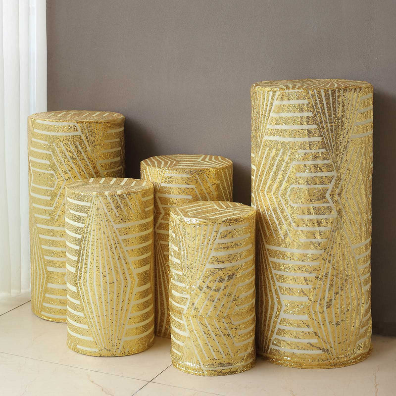 5 Mesh with Geometric Embroidered Sequins Cylinder Display Stand Covers Set