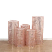 5 Mesh with Geometric Embroidered Sequins Cylinder Display Stand Covers Set