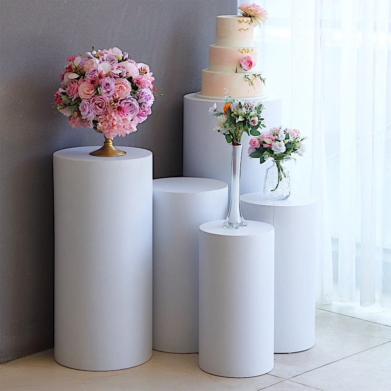 5 Metal Cylinder Prop Pedestal Stands for Wedding Aisle - White PROP_BOX_006_SET_MET